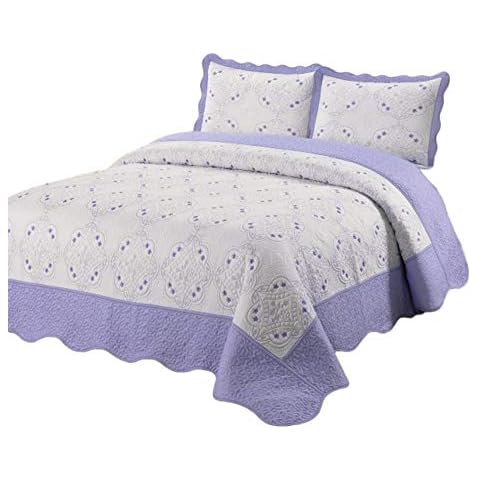 sazana Quilt Queen Size 3 pc Bedding Bed Set/Bedspread/Embroidered / 2 Pillow Sham (Purple) Cover