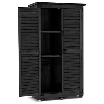 MCombo Outdoor Storage Cabinet, Garden Storage Shed, Outside Vertical Shed with Lockers, Outdoor 63 Inches Wood Tall Cabinet for Yard and Patio 0870 (Black)