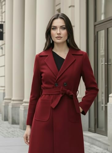 Image of CHKOKKO Women Classic Long Winter Coat Double Breasted | Knee Length Design with a Sophisticated Spread Collar and Convenient Front Pockets for All Occasions