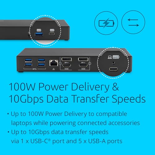 Kensington SD4781P Dual USB-C 4K Dockingstation, bis zu 100W Leistung, 6 Anschluss-Ports & zusätzlich 2 HDMI 2.0, aus 50% recyceltem Material, kompatibel mit Windows, macOS & ChromeOS (K33603EU)