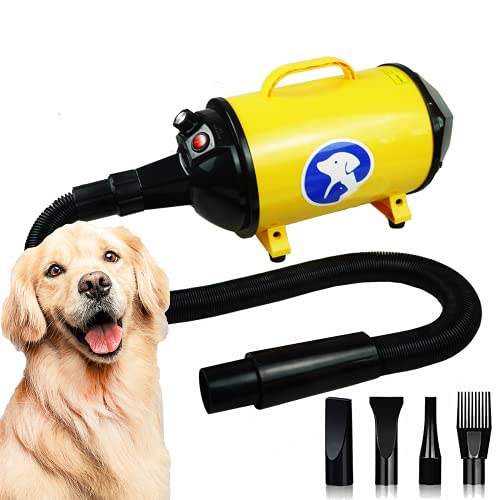 LOCALDOG Dog/Cat Pet Hair Force Dryer Stepless Adjustable Speed,2 in 1 pet Hair Blower/vacumm Cleaner with 4 Different nozzles, 2 Flexible Hose, Home Use/Professional Pet Grooming Blower with Heater