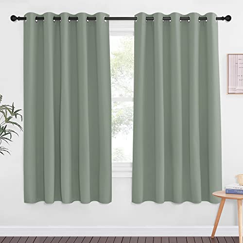 NICETOWN Blackout Doorway Curtain for Bedroom - Grommet Window Treatment Thermal Insulated Solid Room Darkening Drape for Patio Door/Porch (Sage Green, 1 Piece, W66 x L66)
