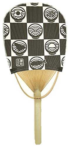 さぬきうどん柄の丸亀うちわ (黒)