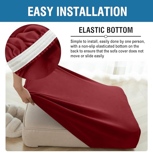 Image of Couch Cover 6-Piece Elastic Velvet Couch Cushion Covers & Chaise Slipcovers for L-Shaped Sofas, Sofa Seat Covers Washable, Soft Cover for Couches (5 Seater + Chaise, Christmas Red)
