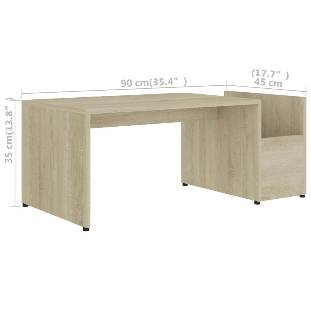 Stolik kawowy dąb Sonoma 90 x 45 x 35 cm, materiał drewnopochodny o otwartym wzornictwie i geometrycznym kształcie, z stolikiem kawowym i stolikiem pomocniczym, zapewnia dodatkowe miejsce do