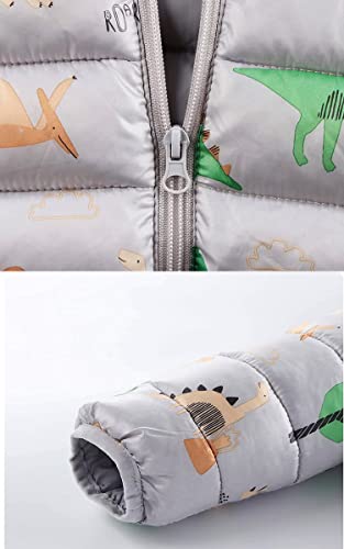 Junneng Baby Girl Boy Ultralight Winter Hooded Jacket Coat,Kids Toddler Cartoon Puffer Down Outwear (Dinosuar Grey, 9-12 Months) #TOP4