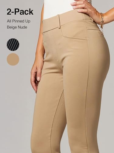 Conceited 2-Pack Stretch Slacks for Women - Wear to Work - Bootcut Dress Pants with Pockets - All Pinned Up, Khaki - (Large)4