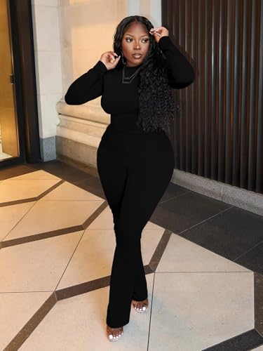 Women's 2 Piece Lounge Sets Crop High Wasit Foldover Flare Leggings Pants Casual Workout Outfits Tracksuit2