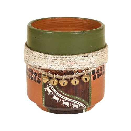 Image of AAKRITI ART CREATIONS Terracotta Planter Pot | Jute Embellished Brown Earthen Design, Modern Art, Matte Finish | Decorative Plant Pot for Indoor & Outdoor Home Decor