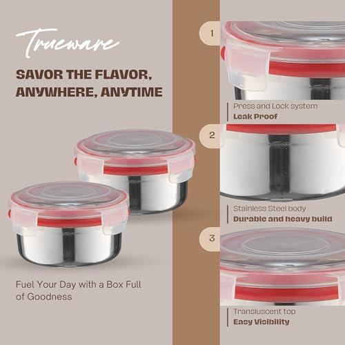 Image of Trueware Clip N Close Smart Lock Stainless Steel Lunch Box | Durable, Airtight, BPA Free, 100% Food Grade | Versatile | for Office, for Men and Wowmn | 350 ml