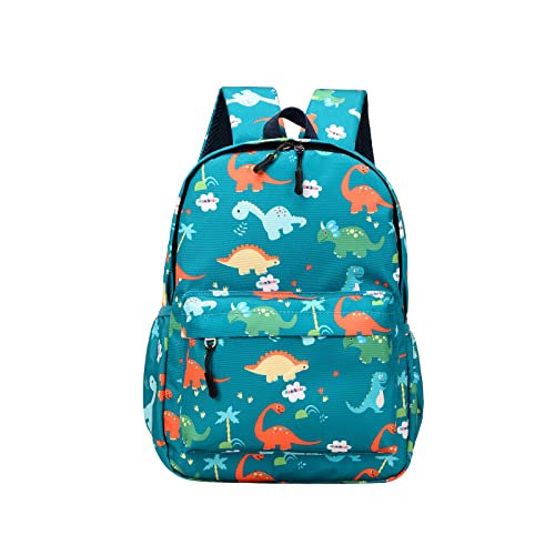 TOPWAYS Mini Dinosaur Kids Backpack, Boys Girl Toddler Bag Kindergarten Canvas Rucksack, Holiday Travel Bookbag Outdoor Daypack for 3-6 Year Old (Green)
