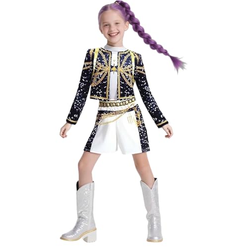 Disfraz infantil de bailarina de pop, conjunto de estilo urbano, cosplay para carnaval y Halloween; conjunto inspirado en estrella de música (Rumi Negro, 7-9)