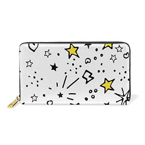 Preisvergleich Produktbild GIGIJY Geldbörse mit süßem Sternenmotiv, mehrere Kreditkartenfächer, Tasche für Frauen, echtes Leder, mit Reißverschluss