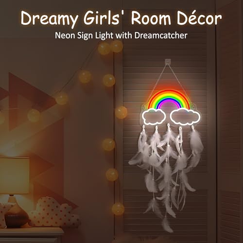 Image of Neon Sign for Girls Bedroom, Neon Signs for Wall Decor ，Light Up Dream Catcher Arts and Crafts,Birthday Christmas Gifts for Teen Girls