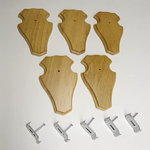 Generisch 5 Stück REH Trophäenschilder Stumpf klein in Eiche Hell AF 19 cm x 11 cm mit 5 Stück Gehörnklammern
