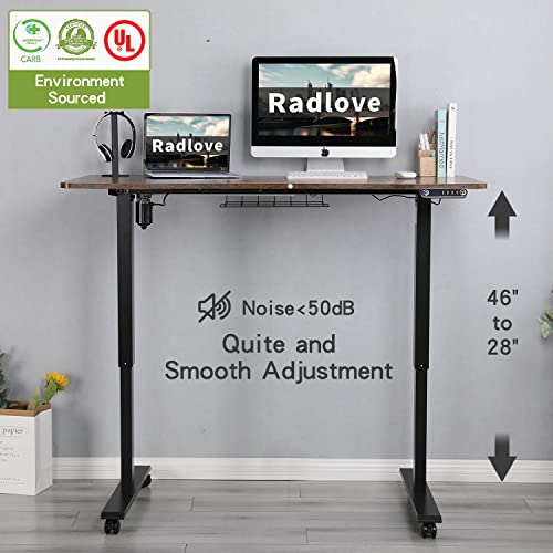 Image of Radlove Electric Height Adjustable Standing Desk, 55'' x 30'' Stand Up Desk Workstation, Splice Board Home Office Computer Standing Table Height Adjustable Computer Desk Rustic Brown Top+Black Frame