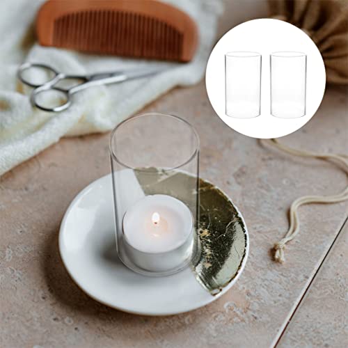 Candle Holder 2Pcs Candle Chimney Candle Holder Clear Glass Cylinder Open Both Ends Chimney Tube Open Ended Candle Shade Bottomless Cylinder Decorative Glass Cloche #TOP2