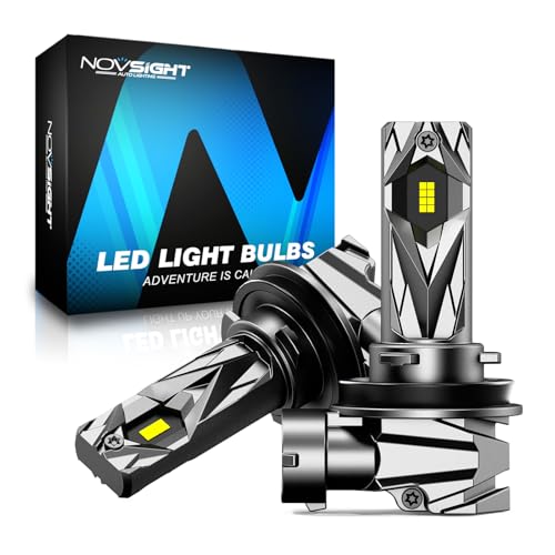 NOVSIGHT Ampoules LED H11 - Taille 1:1 20000LM 6500K Lumière Blanche Froide, Ampoule de phare H11 Plug and Play, Étanchéité IP68, Pack de 2