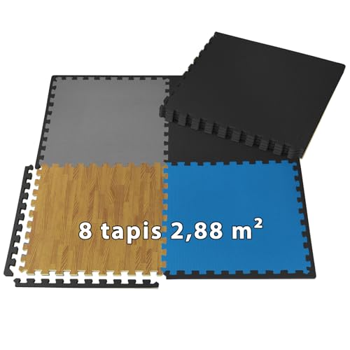 ALPIDEX 8 Pièces Tapis Protection Sol 60x60x1 cm Matelas Puzzle 2,88 m² EVA Caoutchouc Tapis Bordures Antidérapant Tatami Fitness Sport Dalle Mousse Gym...