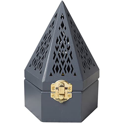 Cabilock Charbon de Bois Brûleur D'encens en Bois Bakhoor Brûleur Oud Encens Résine Brûleur Creux Pyramide Vintage Encensoir Bol Cendrier pour Spirituel Reiki Yoga Méditation Noir Cover