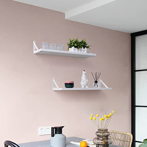 Fun Memories White Floating Shelves Set Of 2, Wooden Wall Shelf 24 Inch Long, Wall Storage Shelves For Bathroom, Living Room, Kitchen, Modern Wall Hanging Display Shelves #TOP1