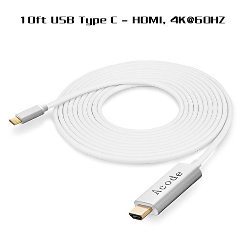 USB C to HDMI Cable, Acode 4K@60Hz 10ft USB Type C to HDMI Adapter HDTV Connector Cable Compatible with MacBook/MacBook Pro/iMac, Samsung Galaxy S9/S8/Note 8, Chromebook Pixel, Surface Book 2