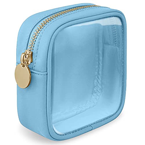 Mini Clear Travel Makeup Organizer Bag For Purse, Samll Cute Preppy Makeup Bag Cosmetic Zipper Pouch Purse, Transparent Pvc & Nylon Waterproof Toiletry Storage Clutch Coin Pouch For Women Girls(Blue) #TOP11