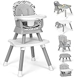 Cowiewie 8 in 1 Baby High Chair for Babies & Toddlers Table and Chair Set Building Block Table Highchair with Safety Harness, Removable Tray(Wavy)