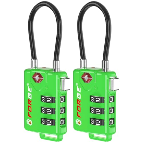 Image of TSA Approved Cable Luggage Locks, Re-settable Combination with Alloy Body(Green 2 Locks)