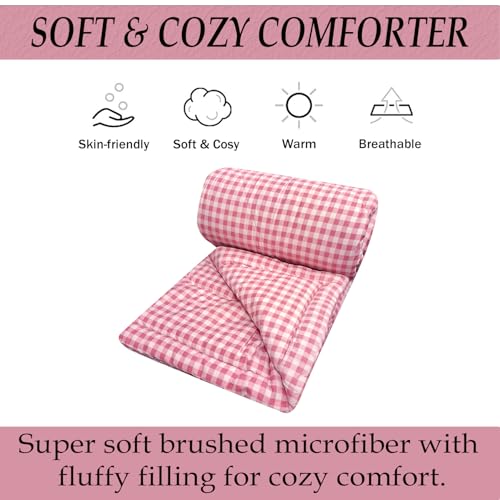 Image of MORADO Glace Cotton AC Comforter /Blanket /Quilt for Double Bed | Ultra Soft & Lightweight | All Season Reversible Comforter | Cozy Bedding for Home & Hotel | Size 90x100 Inches,White Pink Check,Double
