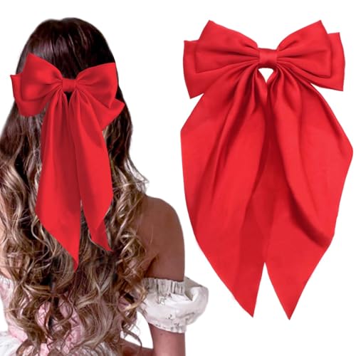 STGDAK 4th of July Hair Bows Classic Bow Clips Red Ribbon Bow Barrettes Large Easter Bowknot Clip Satin Bowknot French Barrette Long Tail Cute Easter Basket Stuffers for Girls Hair Accessories Gifts