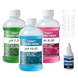 Kit de Solution Tampon d'étalonnage du pH Idéal : comprend 3 bouteilles de 500 ml (16,9 fl oz) de solution de calibrage pH (pH 4,00, 7,00 et 10,01), plus une bouteille de 30 ml de solution de stockage pour électrode de pH et 3 gobelets doseurs de 30 ml. Sa grande capacité réduit le risque de rupture de stock en cours de projet et convient à une utilisation à long terme pour l'étalonnage de divers pH-mètres