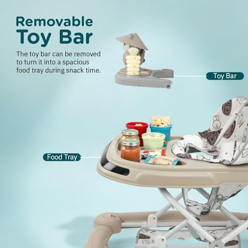 Image of Baybee 3-in-1 Baby Walker for Kids 6 to 18 Months with Rocker Mode, Removable Toy Bar, Adjustable Height, Inbuilt Music, Sunshade & Smooth 360 Wheels | Easy Folding Walker for Boys & Girls (Beige)