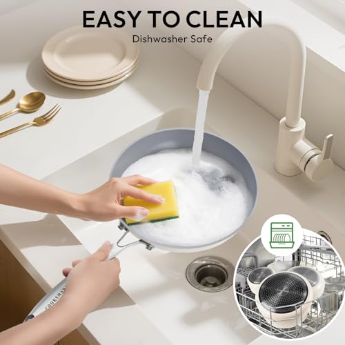 10-Piece Ceramic Nonstick Cookware Set - PFOA-Free Pots and Pans with Glass Lids, Healthy Cooking Easy Clean, Induction Compatible & Oven Safe, Includes Frying Pan, Saucepan, Stockpot - Cream White - Image 7