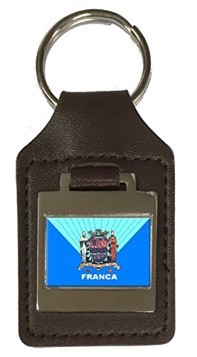 Porte-clés en cuir gravé drapeau Franca City Sao Paulo accessoire auto
