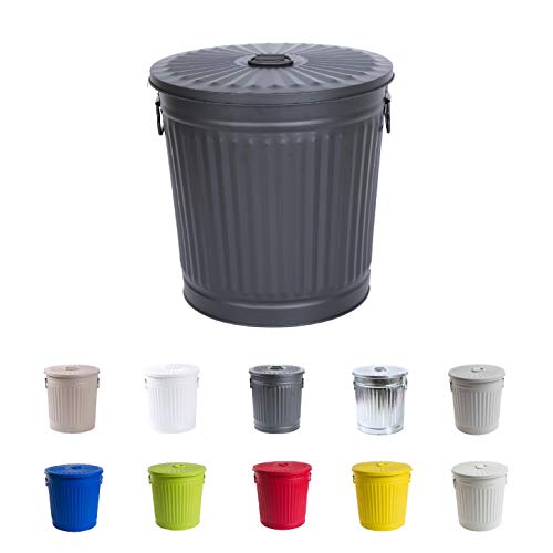 Jinfa | Cubo de Basura de Metal galvanizado con Asas y Tapa | Negro | Diámetro Ø 21,5 cm - Altura 21,5 cm | Capacidad: 7 litros Cover