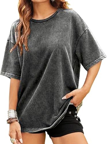 Remidoo Womens Casual Crew Neck Oversized T Shirt Short Sleeve Loose Vintage Washed Tops