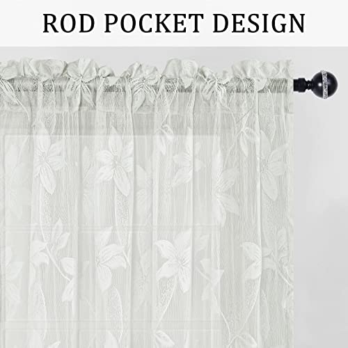 Dwcn 2 Pack Floral Lace Valance For Kitchen - Rod Pocket Window Voile Tier Valance Curtain For Bedroom，42 X 18 Inch，Lace Ivory #TOP1