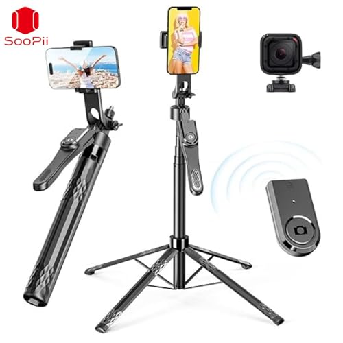 Image of Soopii 72-Inch Longest Bluetooth Selfie Stick & Extendable Tripod for i-Phone, Android, Go-Pro,Tripod Stand, 3-in-1 Gimbal Stabilizer Stand with 4-Leg Base for Travel, Photography, and Video Shooting
