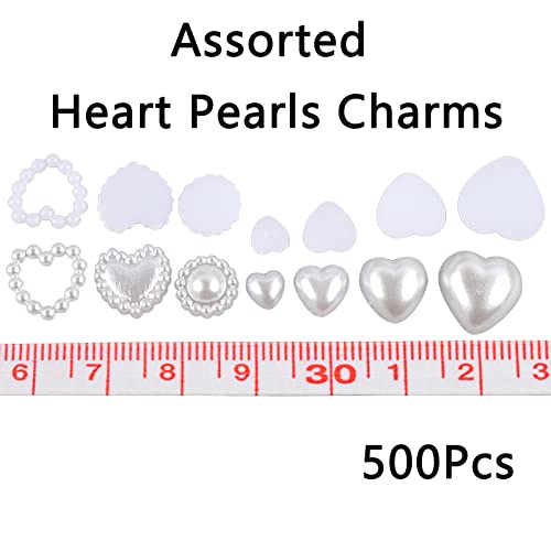 500Pcs White Pearls Heart Nail Charms Mixed Styles Flatback Heart Cute Assorted Pearls Heart Beads 3D Nail Art Charms Crafts Material Embellishments For Nail Art Diy Crafts Accessories Scrapbook #TOP2