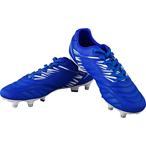 VIZARI Valencia SG - Scarpe da calcio per uomo e donna, scarpe da calcio e rugby con tacchetti in metallo, resistenti scarpe da calcio per adulti con soletta imbottita in EVA, Blu bianco, 45 1/3 EU