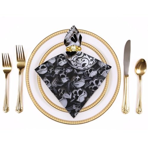 Servilletas de tela con calaveras blanco y negro 4 piezas miniatura 3