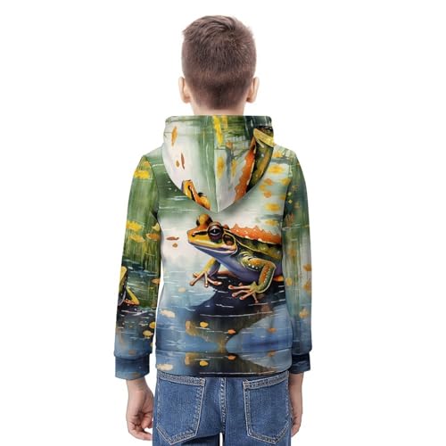 Sweat à capuche animal grenouille pour enfant de 5 à 13 ans avec poches