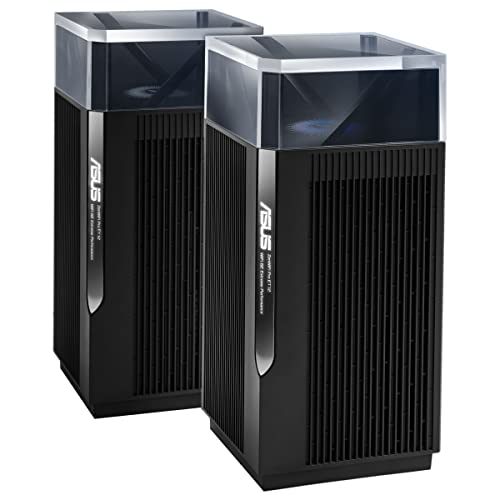 ASUS ZenWiFi Pro ET12 Noir - Pack de 2 - Système Wi-FI 6E AX Mesh, Tri-Bande, 11 000 Mbit/s, 600m2, AiProtection avec TrendMicro à Vie, Port WAN/LAN 2,5 Gigabit + 2 Ports LAN Gigabit, AiMesh