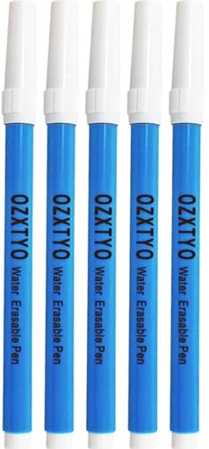 Washable Fabric Markers for Sewing,5 Pack,Blue,Erasable Sewing Markers for Fabric,Water Soluble Embroidery Pen,Fabric Marking Pen,Fabric Marking Pens for Quilting,Sewing Supplies and Accessories