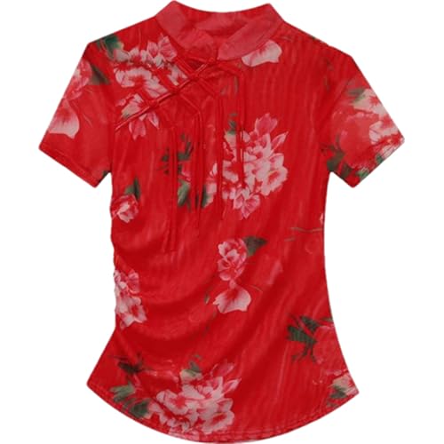 T-shirt col montant style chinois pour femme chic en été