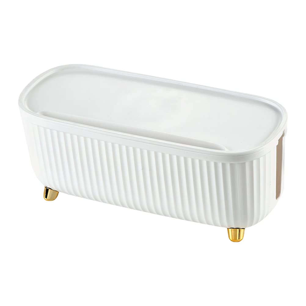 Scatola Organizer per Cavi da Scrivania in ABS Bianco, Capiente, per Multipresa e Adattatori, con Coperchio, per Ufficio e Soggiorno
