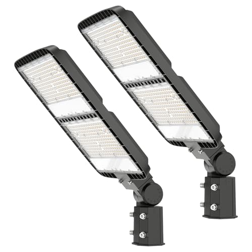 DEMILARE 300W LED Parking Lot Light Slip Fitter with Dusk to Dawn Photocell 110V/120V Pole Lights 5000K Street Light IP65 Waterproof Commercial Area Lighting for Parking Lot, Stadium, Driveways 2Pack