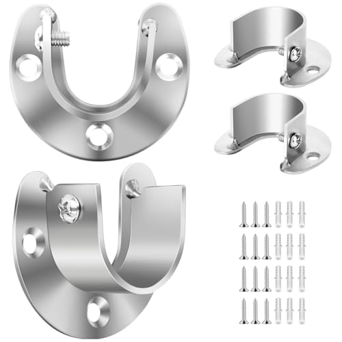 4 Pack Closet Rod Brackets, Heavy Duty Closet Rod Holders, Stainless Steel Pole Sockets Metal Curtain Closet Rods End Support for 1 1/4 Inch Diameter Poles