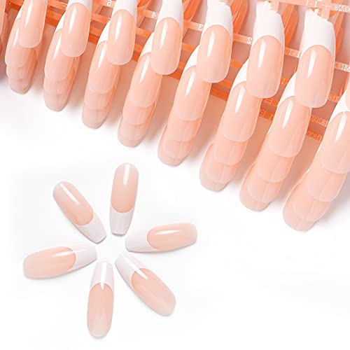 LIARTY 120 Pièces Faux Ongles Français, Acrylique Ongles Naturel Faux Ongle à Couverture Complète Artificiels de Longue Forme Carrée pour Femmes Filles Cover